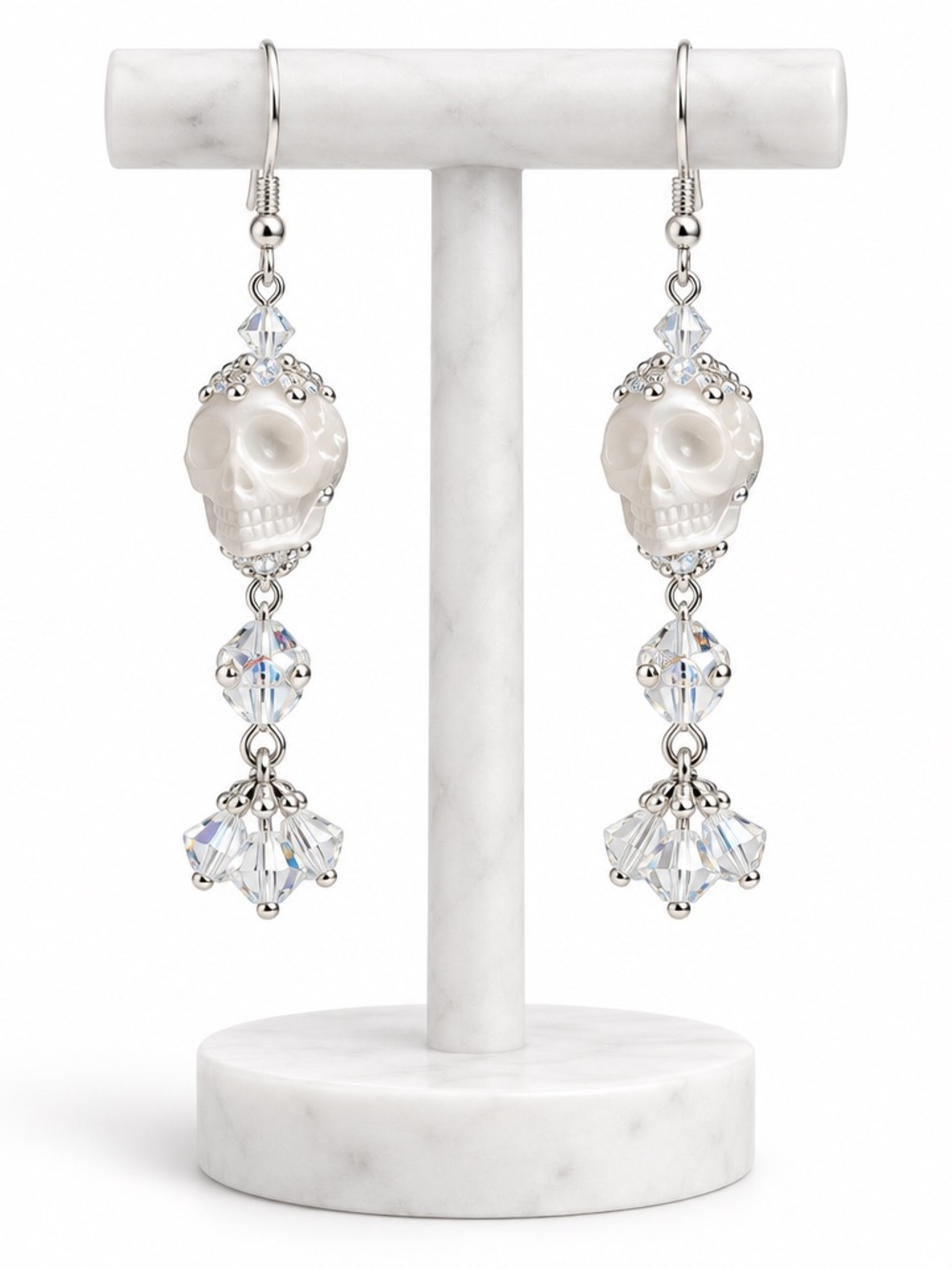 Swarovski White Skull Drop Earrings – Elegant Crystal Accent